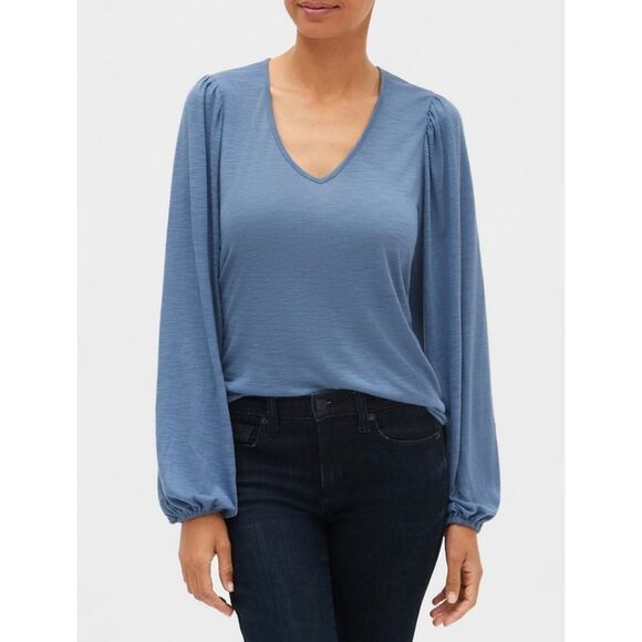 𝅺nwt Gap Blouse XS Blue Long Sleeve - Picture 1 of 6